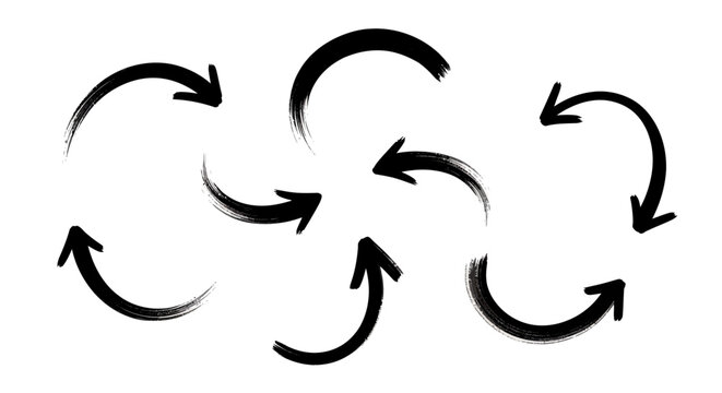 hand drawn arrow icons in a circular flow brush stroke effect graphic design elements