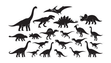 Dinosaur Silhouettes Set - Various Prehistoric Creatures Vector Illustration © MD