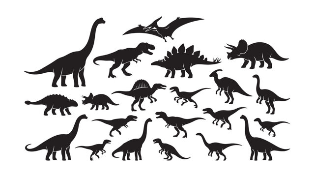 Dinosaur Silhouettes Set - Various Prehistoric Creatures Vector Illustration