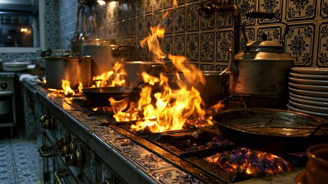 Fire dances on the stove, warming the kitchen.
