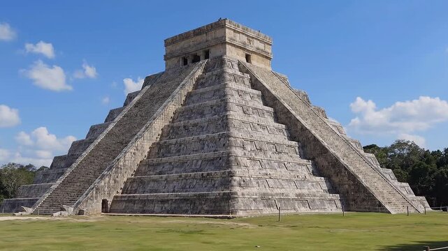 Iconic Chichen Itza Pyramid Under Blue Sky