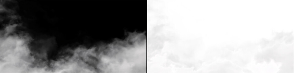 Naklejka na ściany i meble Low lying white ground fog with transparent background and alpha mask isolated for atmospheric landscape design.
