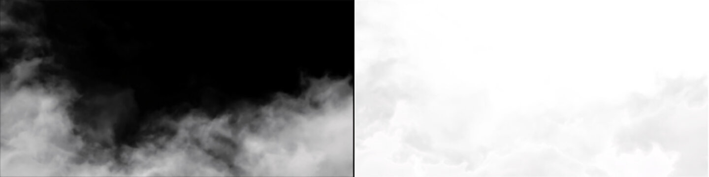 Low lying white ground fog with transparent background and alpha mask isolated for atmospheric landscape design.