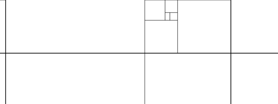 Golden ratio geometric layout, black line proportion diagram, mathematical grid structure