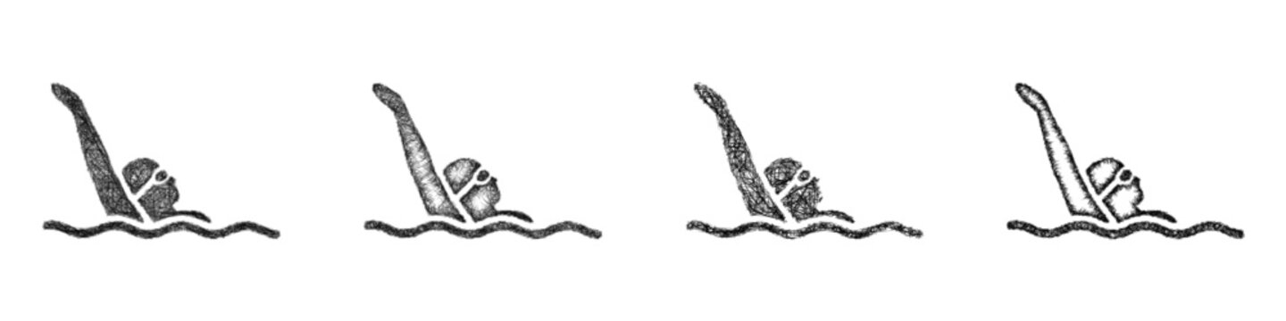 Black and white sketch backstroke icon design set