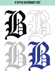 Fototapeta premium Gothic Letter B in Four Styles Black White Gray Blue for Design Projects