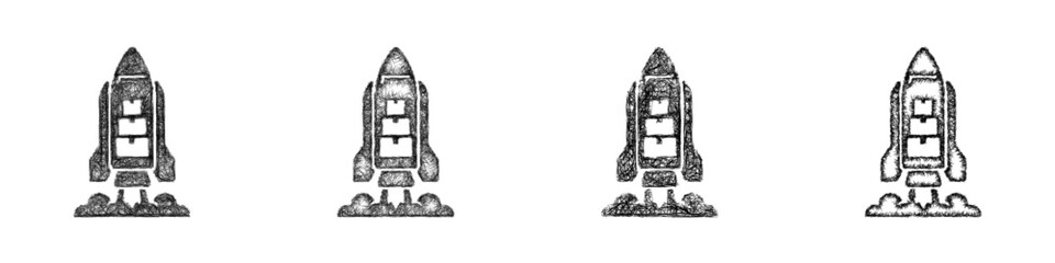 Fototapeta premium Sketch black and white cargo rocket icon design set