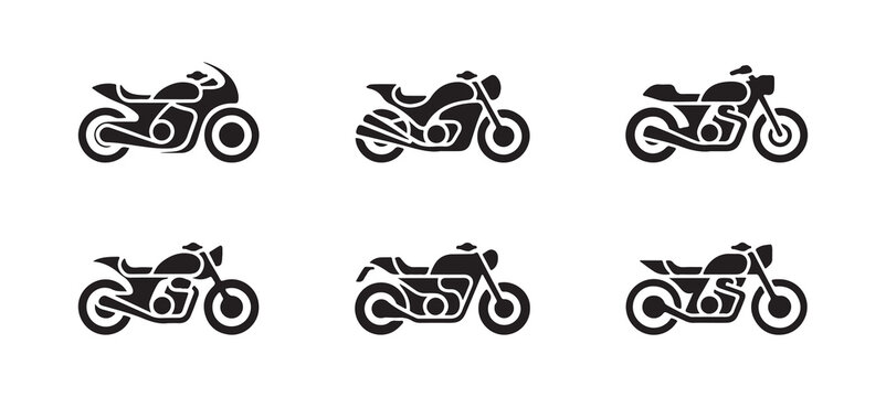 Collection of Motorcycle Silhouettes in Various Styles - Vector Icons for Transportation and Lifestyle Design