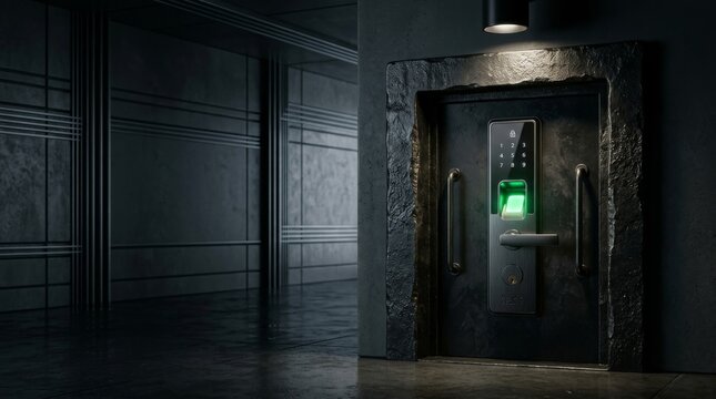 High-Tech Smart Door Lock with Fingerprint Scanner Securing a Modern Entrance