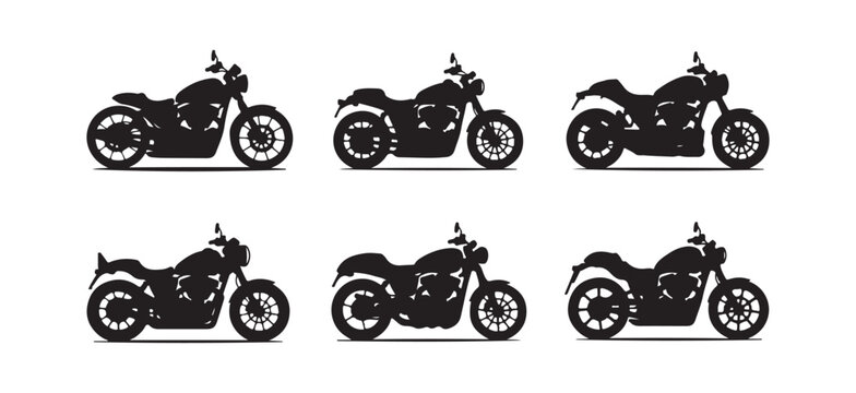 Collection of Classic Motorcycle Silhouettes in Various Poses and Styles, Ideal for Design Elements