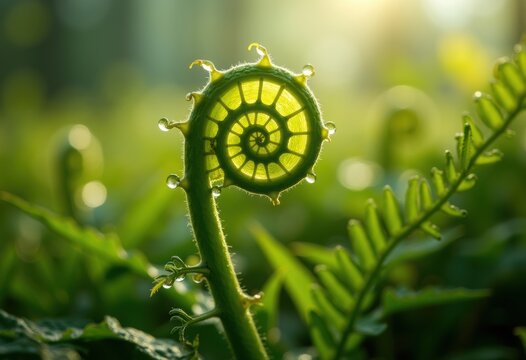 Curved Fiddlehead Fronds Unraveling in a Delightful Fern Fernery during Early Growth