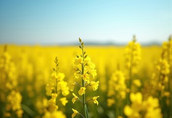 Obraz premium Golden Yellow Rapeseed Field Blanketing Expansive Farmland Creating Stunning Visual Tapestry