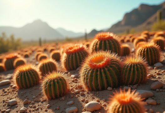 Vast Cactus Desert Ideal Thriving Hieroglyph Garden Bright Sunlight