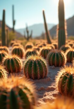 Vast Cactus Desert Ideal Thriving Hieroglyph Garden Bright Sunlight