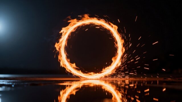 Fire ring with sparks and reflection