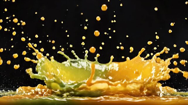 Dynamic Orange and Lime Juice Splash - A dynamic splash of vibrant orange and lime juice creates a dynamic texture against a dark background.