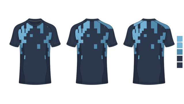 Pixel art t-shirt design set with blue camo pattern
