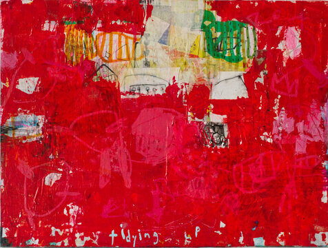 Red Abstract Acrylic Painting Bold Gesture Order Texture Fine Art Background