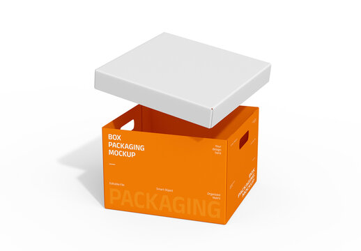 Square Box and Lid with 2 view Packaging Mockup