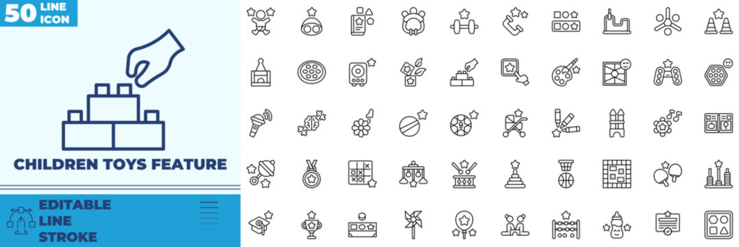 Children Toys Feature Line Editable Icons set