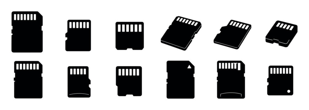 Memory card micro SD storage devices vector icon set for digital data and electronic devices
