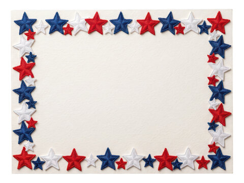 Red white and blue star border frame isolated on transparent background