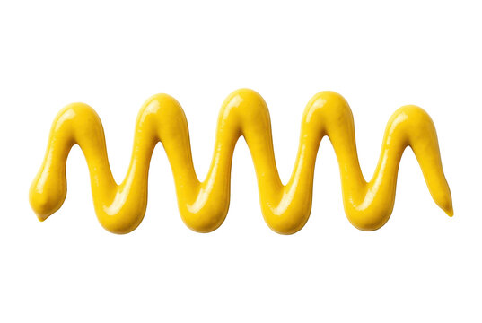 Wavy yellow mustard sauce squirt zigzag cream drizzle condiment. Isolated on transparent background, png