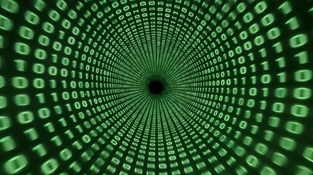 Abstract Green Binary Code Tunnel Data Flow Animation.