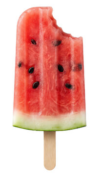 Bitten watermelon popsicle isolated on transparent background