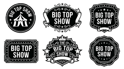 Fototapeta premium Collection of black and white vintage style circus show badges and labels vector