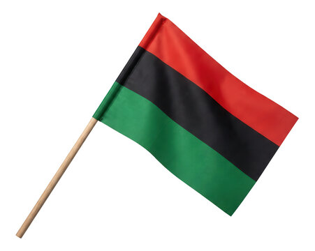 Pan-African flag on a wooden pole isolated on transparent background