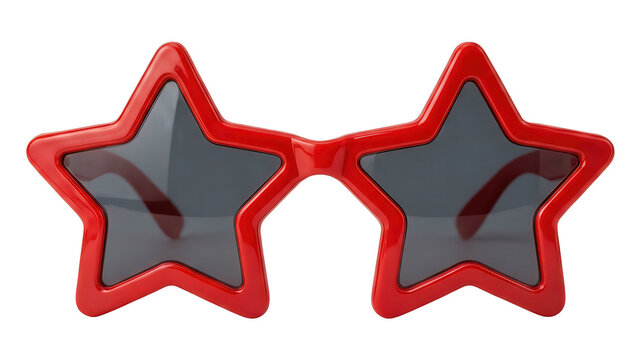 Red star shaped sunglasses isolated on transparent background