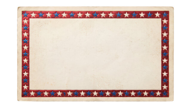 Vintage red white and blue stars frame border isolated on transparent background