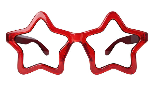 Red star-shaped novelty party glasses isolated on transparent background