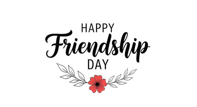 Happy friendship day text with poppy flower and leaves, celebration and greeting