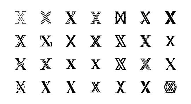Diverse Collection of Stylized Letter X Symbols, Typography Designs, and Monograms