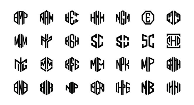 Monogram Designs: Hexagonal and Geometric Letter Combinations Collection