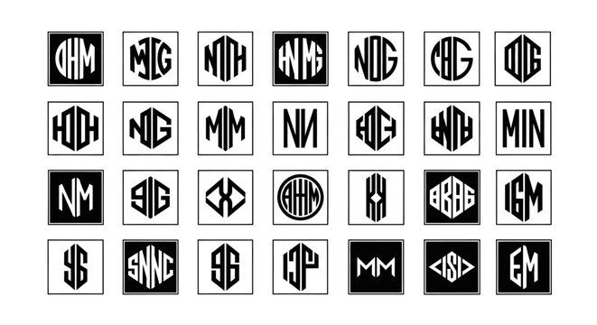 Monogram Letters Collection: Initials and Symbols in Geometric Frames - Design Elements