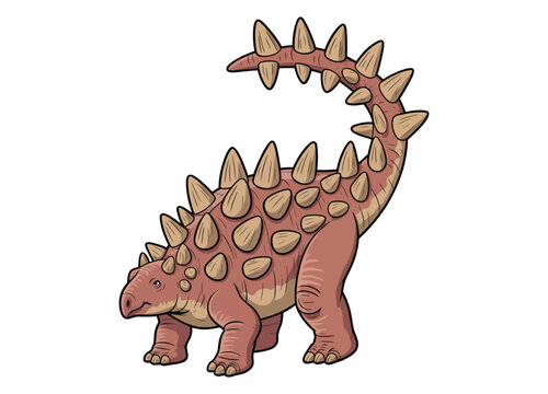 Ankylosaurus dinosaur illustration with armored plates and spiked tail on transparent background prehistoric reptile herbivore.