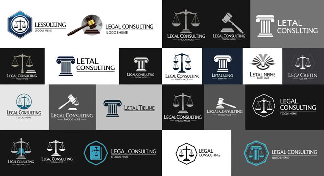 Legal Consulting Logos Collection: Scales of Justice, Gavel, Column Icons for Law Firms
