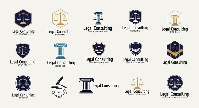 Law Firm Logos Collection: Justice Scales, Gavel, Pillars, Shields, Handshake