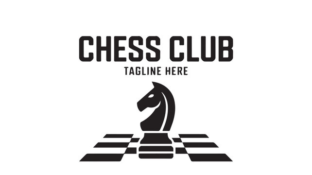 Minimalist Chess Club Emblem Featuring a Striking Knight Silhouette and a Modern, Perspective-Driven Chessboard Layout for Strategic Gaming Identity