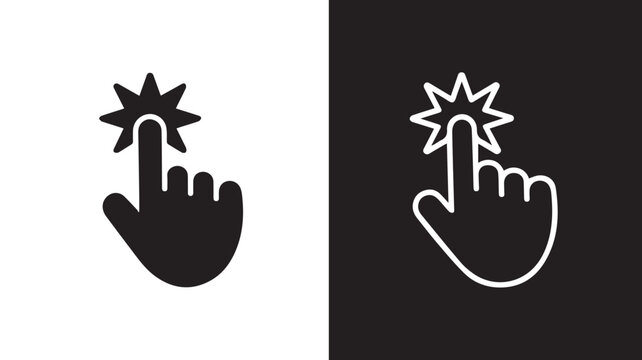 Modern minimalist computer cursor icon design featuring a hand clicking with a sparkling effect, representing interactive selection and user engagement for digital interfaces and web applications