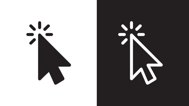 Minimalist graphic icon of a computer mouse cursor with a click or select effect, representing digital interaction, user interface navigation, and web pointer action