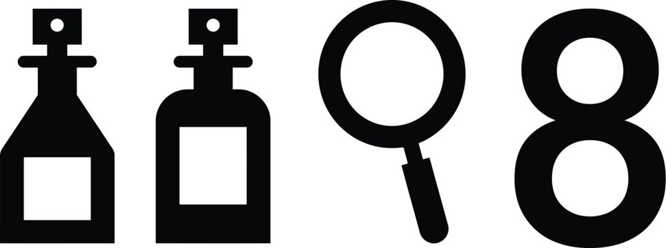 Cosmetic bottles search icon and numeric character eight graphic