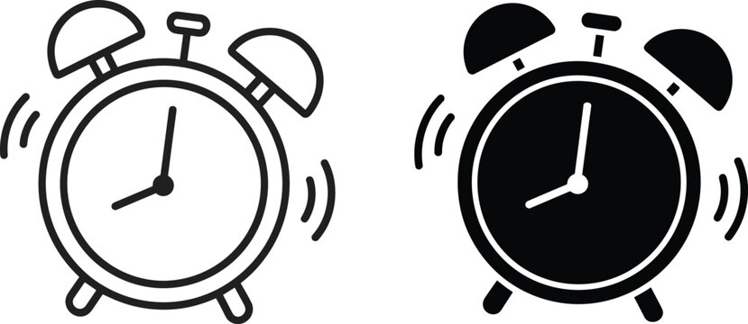 Alarm Clocks Outline and Solid illustration