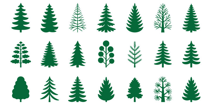 Tree silhouettes collection forest and park trees set nature landscape elements isolated black shapes vector illustration pack. Tree silhouette icon set with palm pine and deciduous forest trees vecto