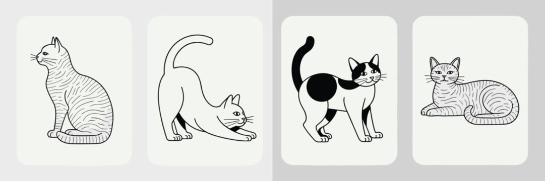 Four Cats in Different Poses illustration