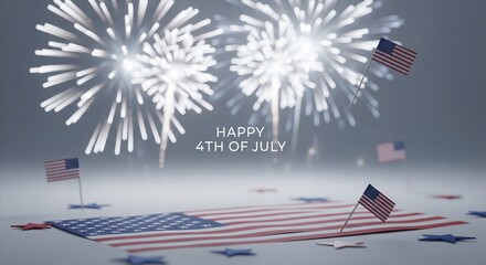 Obraz premium American flags and fireworks display celebrating the Fourth of July holiday with patriotic stars and stripes motif and festive celebratory atmosphere, digital art rendering