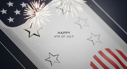 Obraz premium Abstract American flag design with fireworks and stars for Independence Day celebration, patriotic graphic illustration with text 